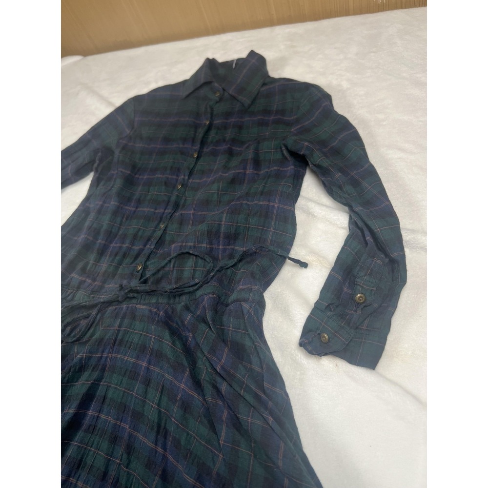 Willow & Clay Dress Womens Medium Green Plaid Button Shirt Maxi Hi‎ Low Hem